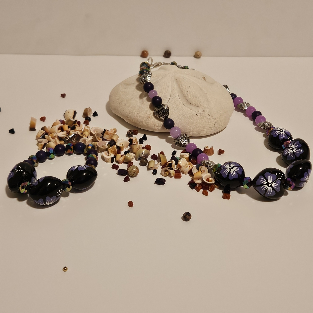 Elegant Purple and Black Beaded Necklace